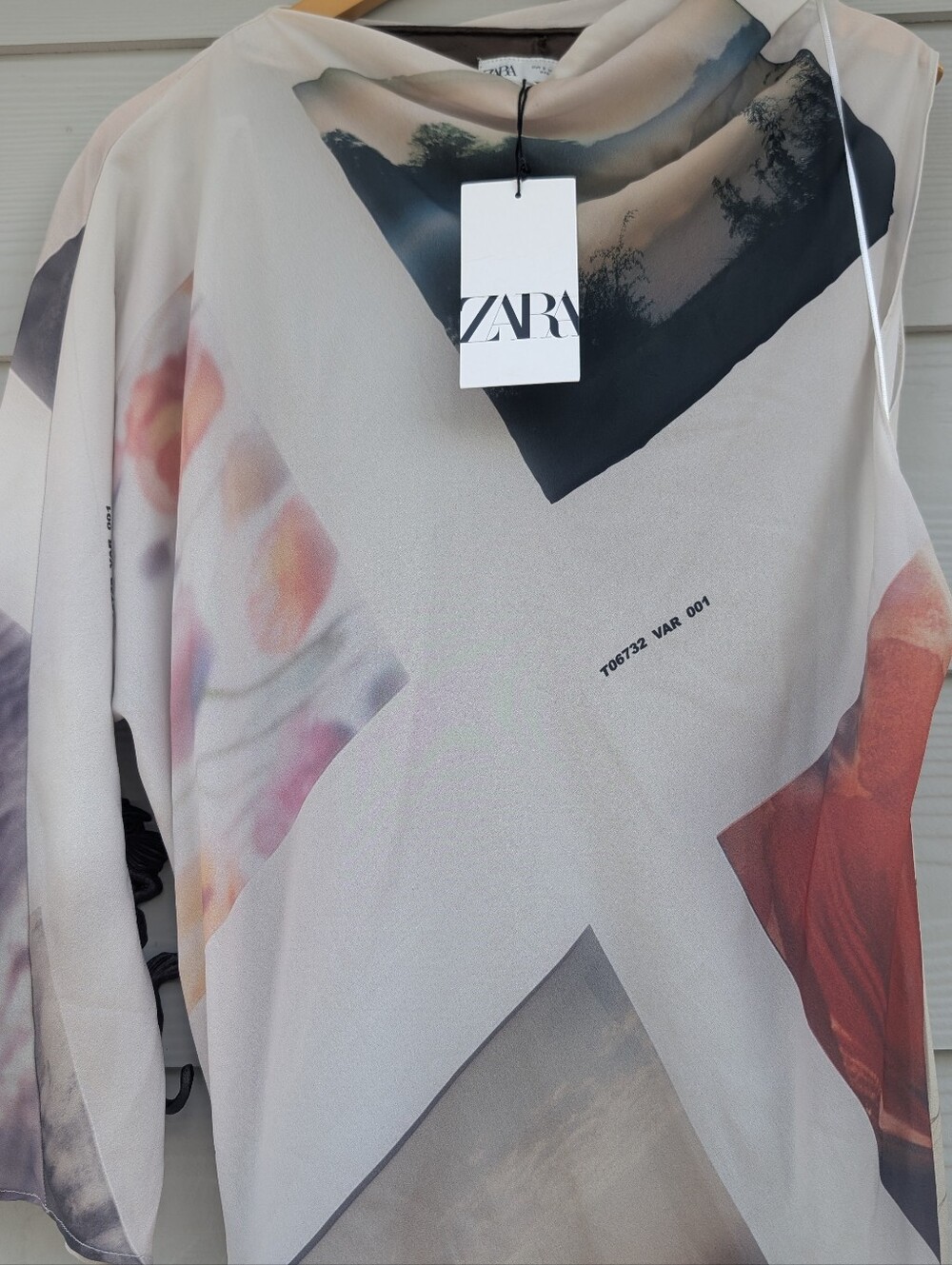 Zara Dress NWT Size S Cream Printed Asymmetrical Maxi Trendy Unique Lined - Picture 8 of 11